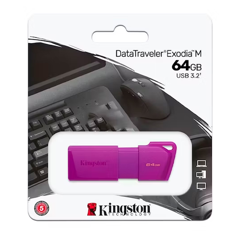 Memoria Flash USB Datatraveler Exodia M, 64Gb, USB 3.2 Gen 1 (Tipo-A) Neon Purple (Mo