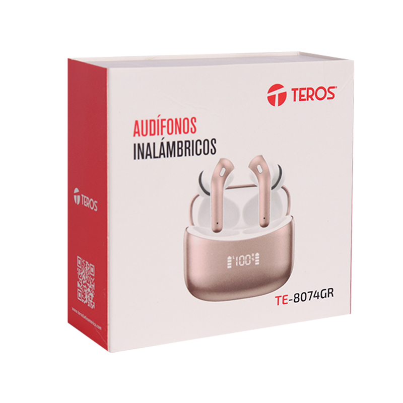 Audífonos Teros Te-8074Gr, Bluetooth, Tws, Rosa/Doradolos Audífonos Bluetooth Te