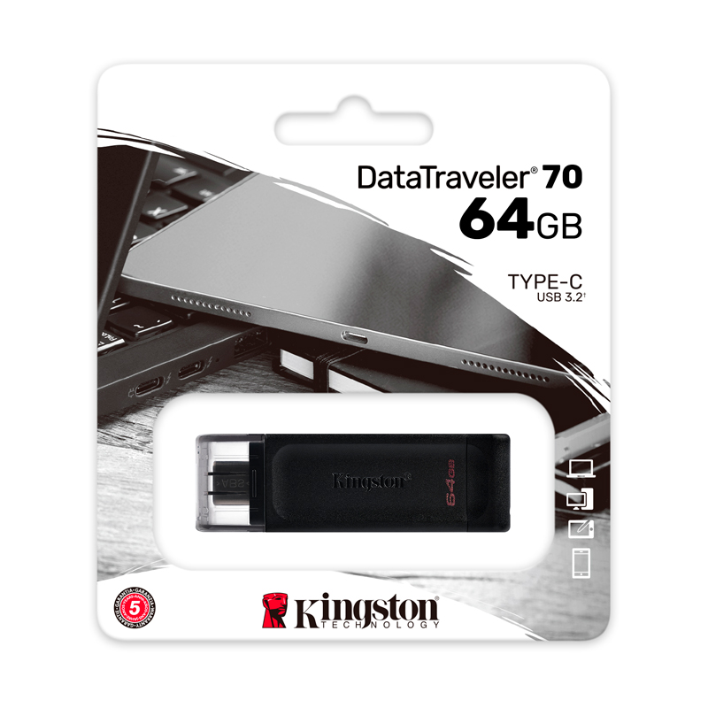 Memoria Flash USB Kingston Datatraveler 70, 64Gb,Usb-C 3.2 Gen1, Presentación En Colg