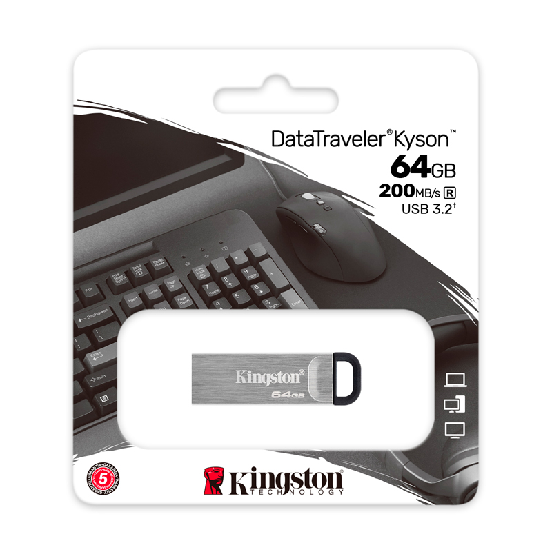 Memoria Flash USB Kingston Datatraveler Kyson, 64Gb, USB 3.2 Gen 1, Platapresent