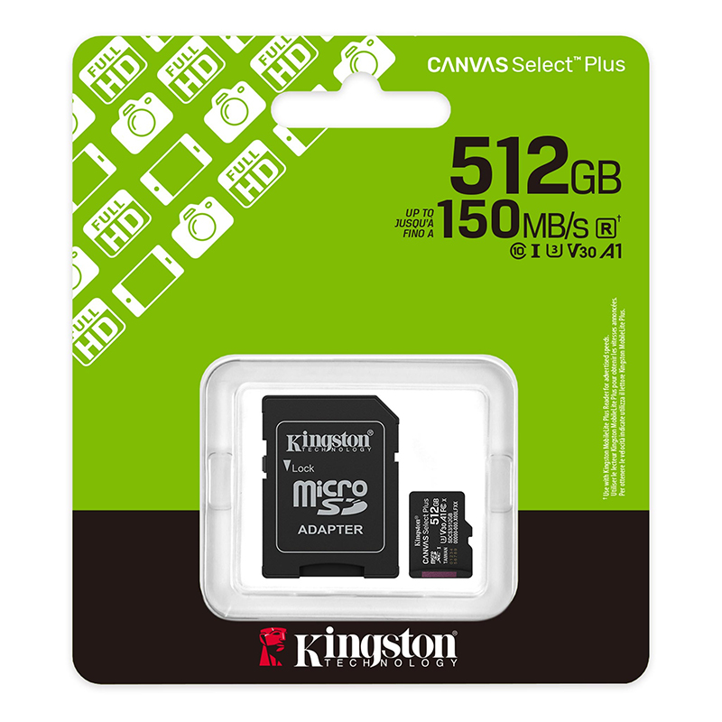 Tarjeta De Memoria Kingston 512GB MicroSD Canvas Select Plus -150Mb/Seg - Uhs-I Clase