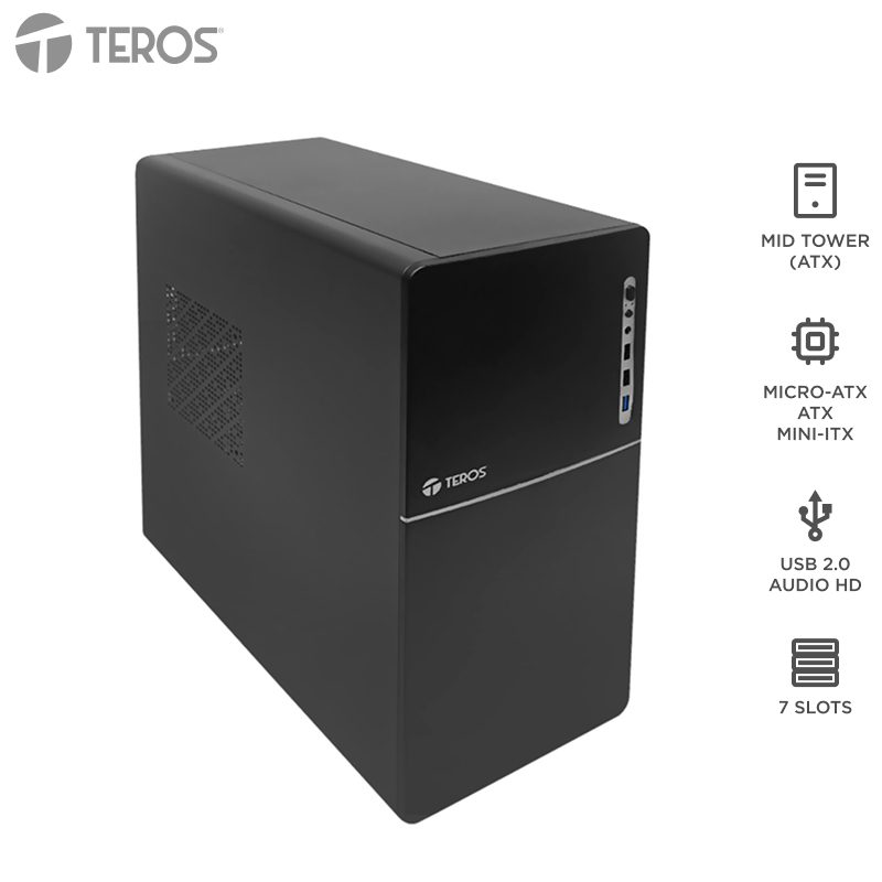 Case Teros Te-1038S, Factor De Forma Atx, 250 W, USB 3.0 / 2.0, Audio, Negro.el