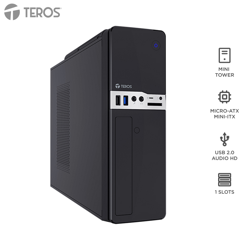 Case Teros Te-1032S, Slim, 250 W, USB 3.2 / USB 2.0, Audio Hd, Dvd, Negropresent