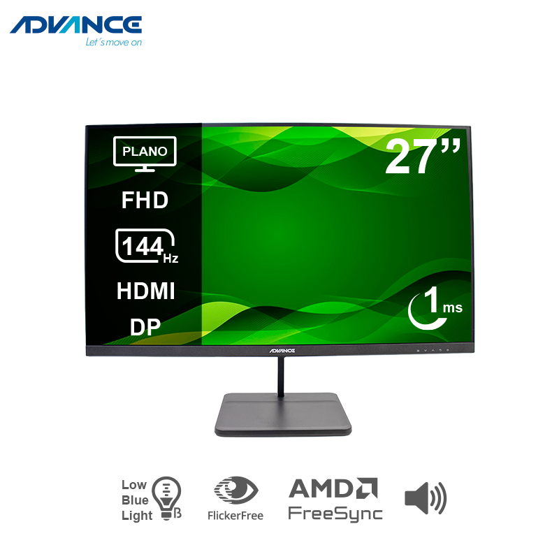 Monitor Plano Advance Adv-2755S, 27 FHD Ips, 144Hz, 1Ms, Hdmi, Dp, Audio Out, Parlan