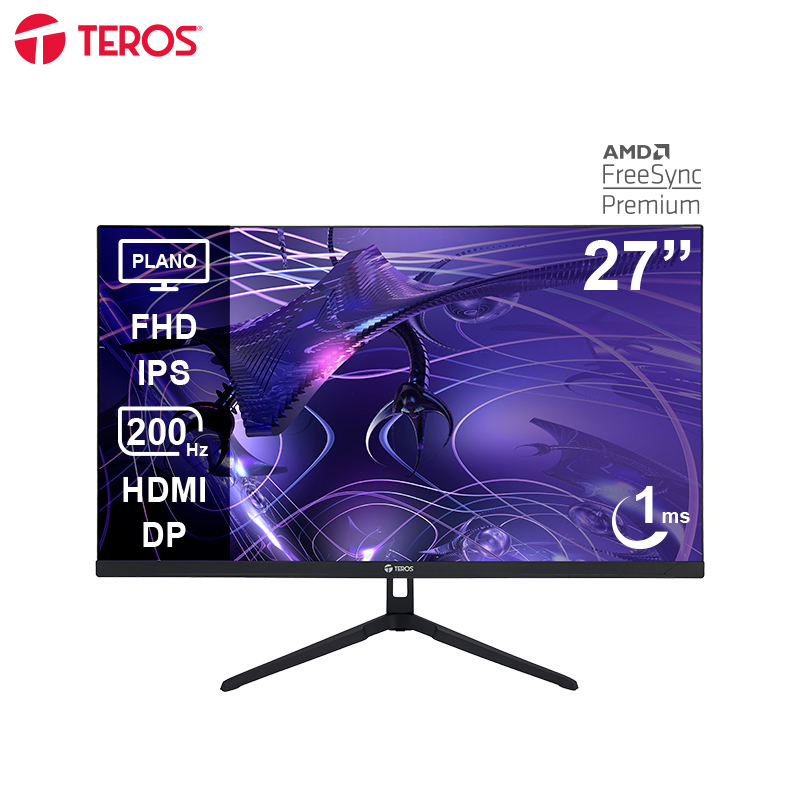 Monitor Plano Gaming Teros Te-2786G, 27 FHD Ips,200Hz, 1Ms, Hdmi, Dp, Audio Out