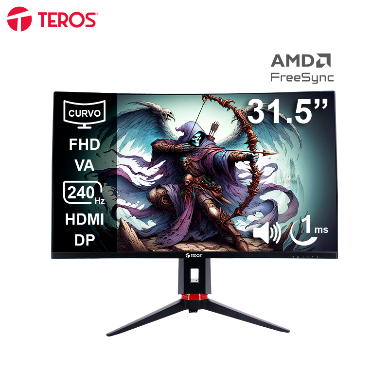 Monitor Curvo Gaming Teros Te-3219G, 31.5 FHD Va, 240 Hz, 1Ms, Hdmi, Dp, Audio Out @