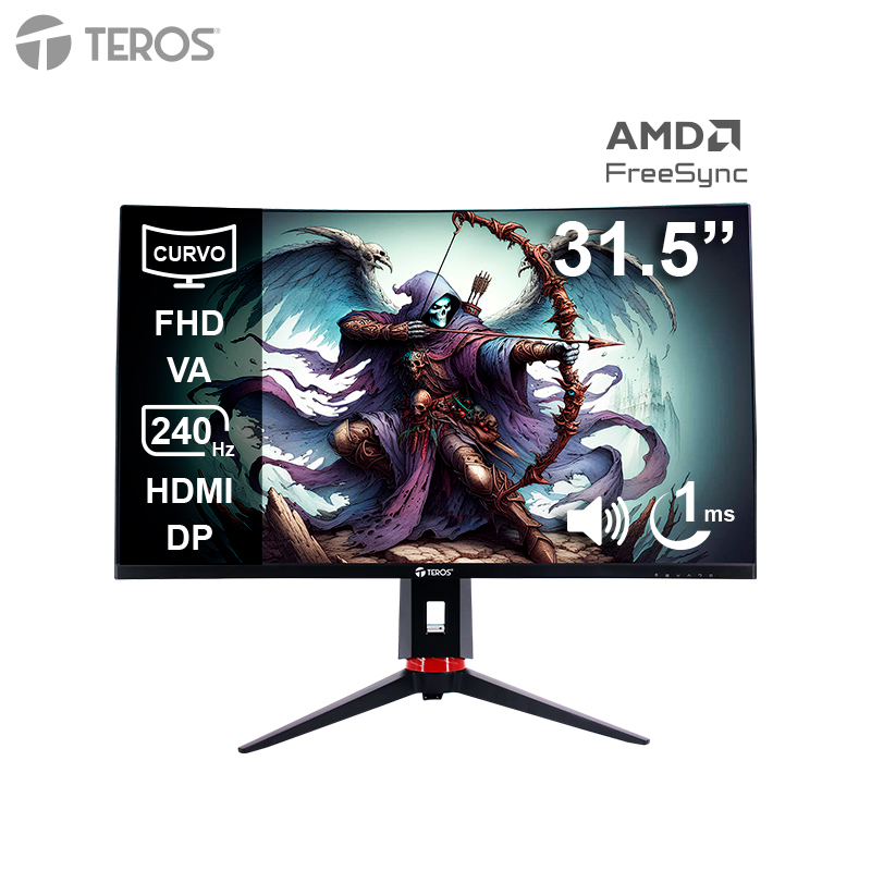 Monitor Curvo Gaming Teros Te-3219G, 31.5 FHD Va, 240 Hz, 1Ms, Hdmi, Dp, Audio Out @