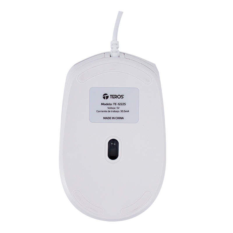 Mouse Óptico Teros Te-1225S, 800-1200-1600 Dpi, Usb, 4 Botones, Color Blancodesc