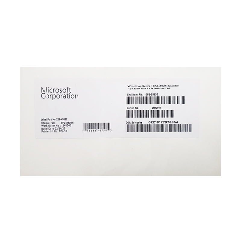 Microsoft Windows Server Cal 2025 1Pk Device Cal (Ep2-25235)Es Una Licencia De A