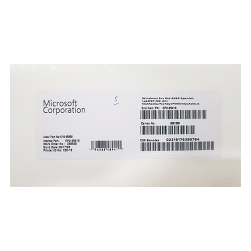 Microsoft Windows Svr Std 2025 Spanish Oei 2Cr (Apos) (Ep2-25418)Ésta Licencia N