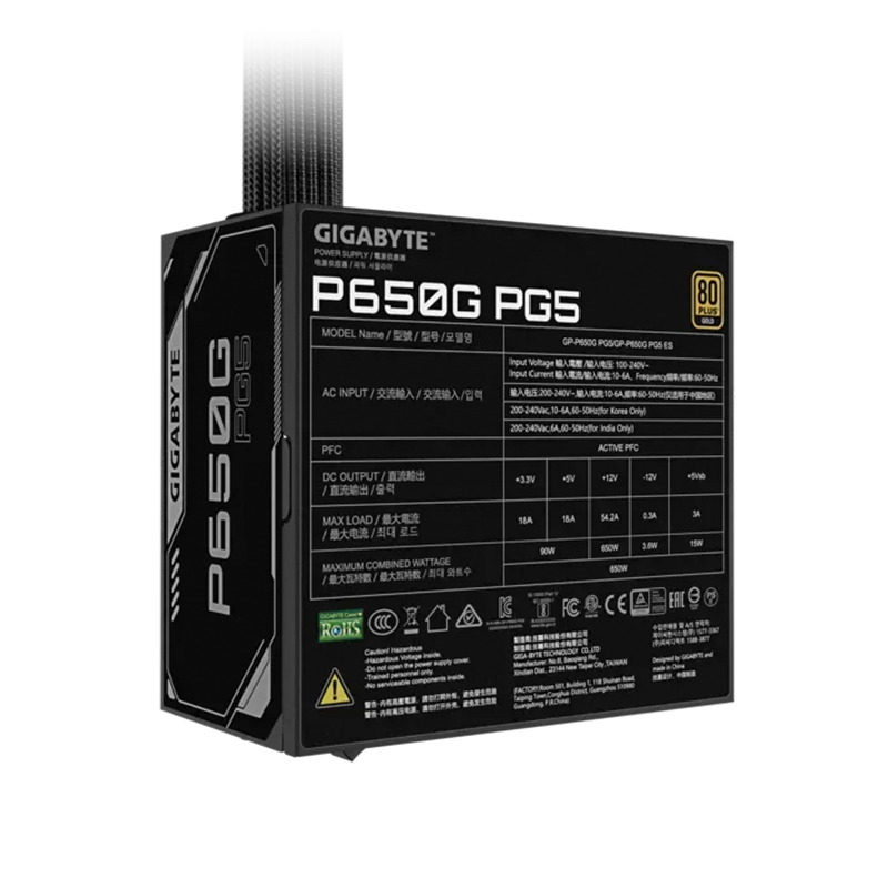 Fuente De Alimentación Gigabyte P650G PCIE 5.1, 650W, Atx, 80 Plus Gold.1 Conect