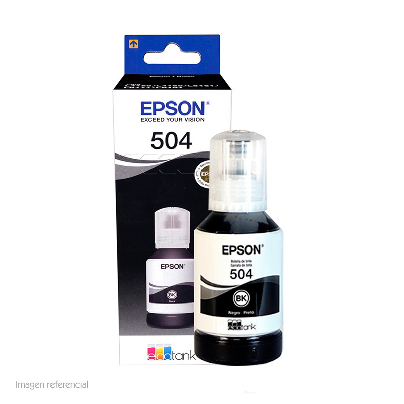 Botella De Tinta Epson T504, Color Negro, Contenido 127Ml, Para Impresoras Epson L416