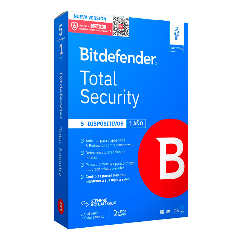Bitdefender Total Security - Licencia De 1 Año Para 5 Dispositivosel Bitdefender