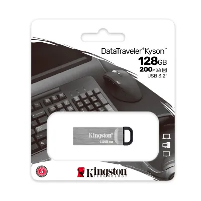 Memoria Flash USB Kingston Datatraveler Kyson 128Gb, USB 3.2 Gen 1, Color Plata.