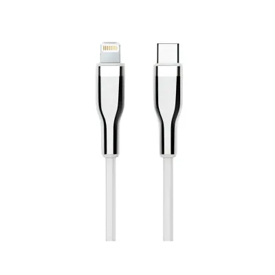 Cable USB Teros Te-70212W, Tipo C A Lightning, 3A, 20W Máx, Blanco Y Plateadocon