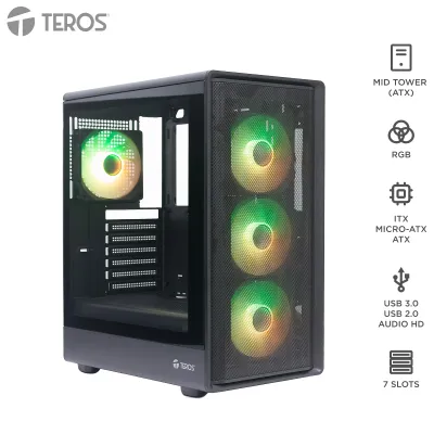 Case Sin Fuente Gamer Teros Te-1323G, Itx, M-Atx,Atx, 3.5 Y 2.5, Negropotencia