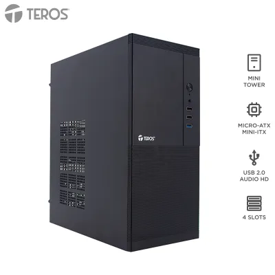 Case Teros Te-1033S, Mini Tower Atx, 250 W, USB 3.0 / 2.0, Audio Hd, Negropresen