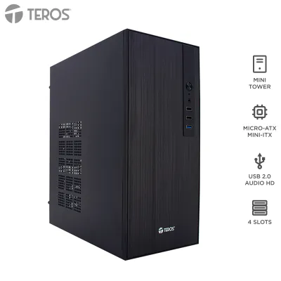 Case Teros Te-1034S, Mini Tower Atx, 250 W, USB 3.0 / 2.0, Audio Hd, Negropresen