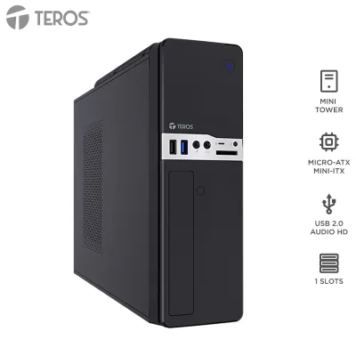 Case Teros Te-1032S, Slim, 250 W, USB 3.2 / USB 2.0, Audio Hd, Dvd, Negropresent
