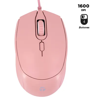 Mouse Óptico Teros Te-1226S, 800-1200-1600 Dpi, Usb, 4 Botones, Color Rosadodisf