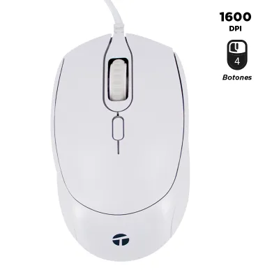 Mouse Óptico Teros Te-1225S, 800-1200-1600 Dpi, Usb, 4 Botones, Color Blancodesc