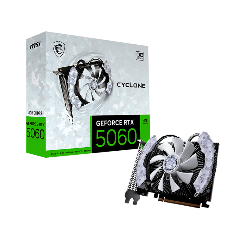 Tarjeta De Video MSI Geforce RTX 5060 8G Cyclone Oc, 8 GB Gddr7, PCIE 5.0Puertos